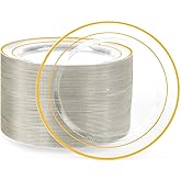 I00000 100Pcs Small Clear Gold Dessert Plates,Clear Disposable Plates with Gold Rim 7 Inch,Premium Hard Fancy Small Plate,Perfect for Birthday, Wedding & Party