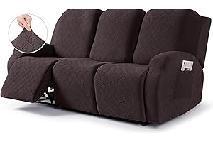 VANSOFY Recliner Sofa Covers, 3-Pieces Stretch Reclining Couch Covers with Pockets Reclining Couch Slipcovers 3 Seater Soft Washable Furniture Protector for Dogs Cats(Chocolate)