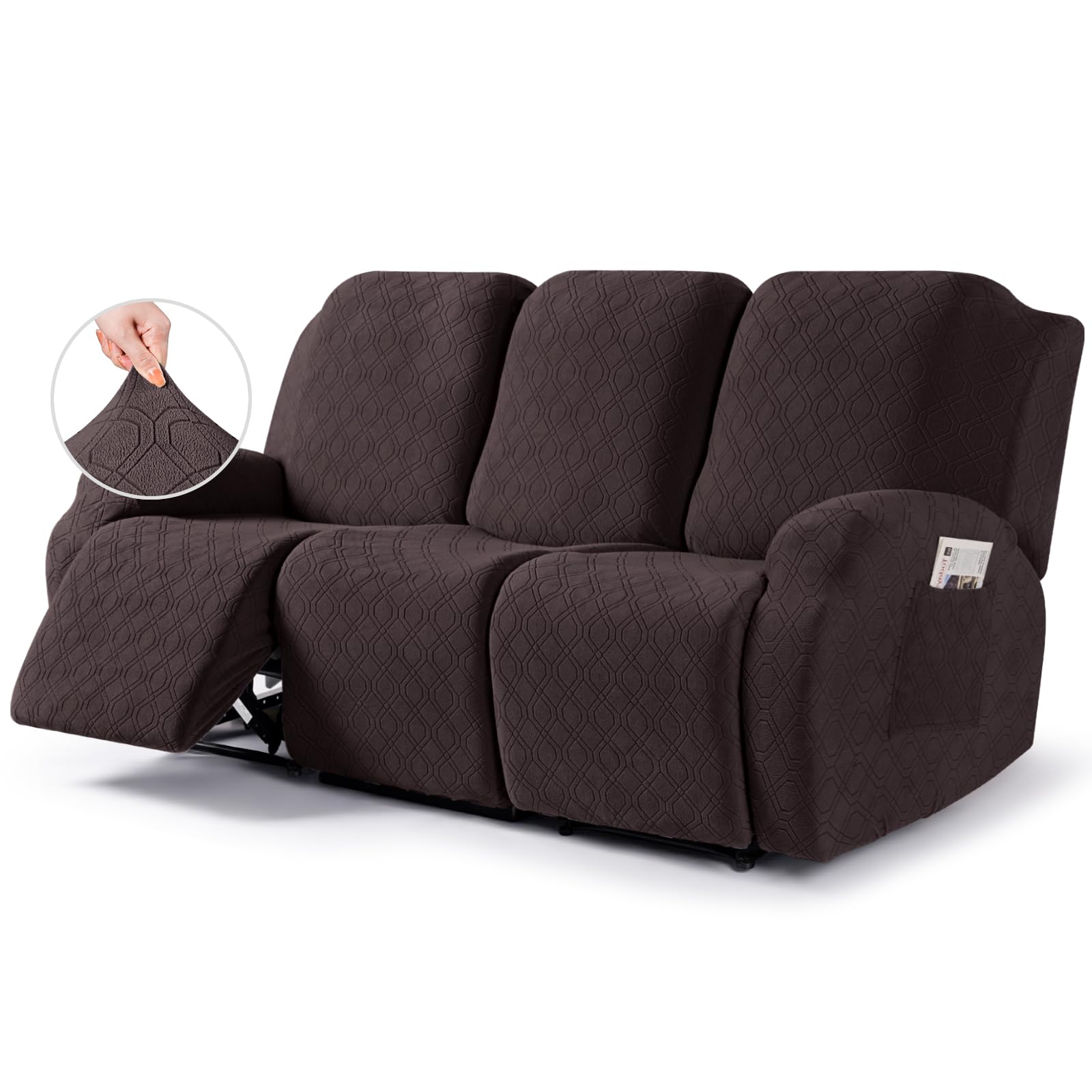 Photo 1 of VANSOFY Recliner Sofa Covers, 3-Pieces Stretch Reclining Couch Covers with Pockets Reclining Couch Slipcovers 3 Seater Soft Washable Furniture Protector for Dogs Cats(Chocolate)