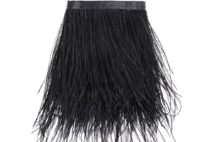 2 Yards Ostrich Feathers Trims Fringe - for Dress Sewing Crafts Costumes Decoration (Black)