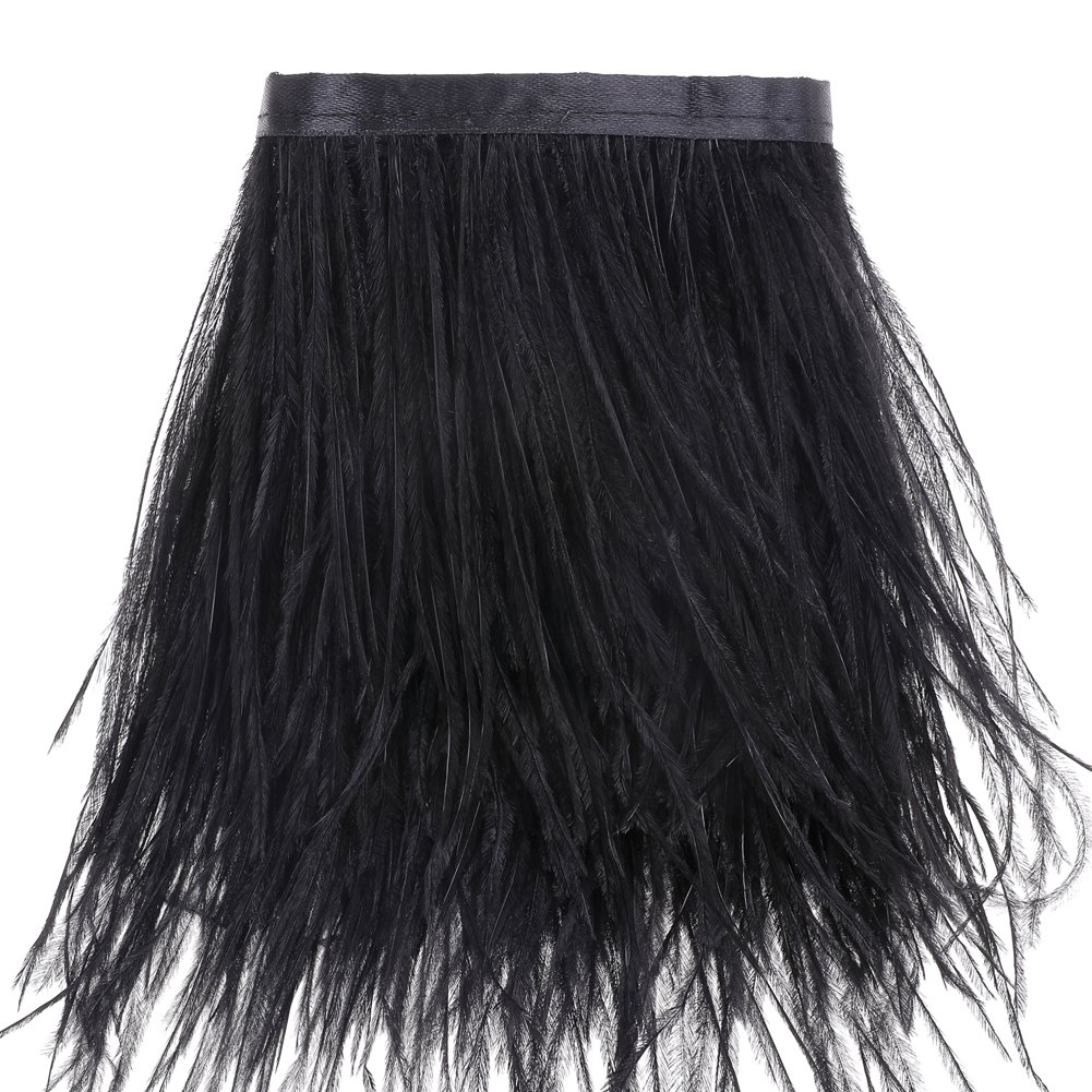 2 Yards Ostrich Feathers Fringe Trims - for Dress Sewing Crafts Costumes Decoration (Black)