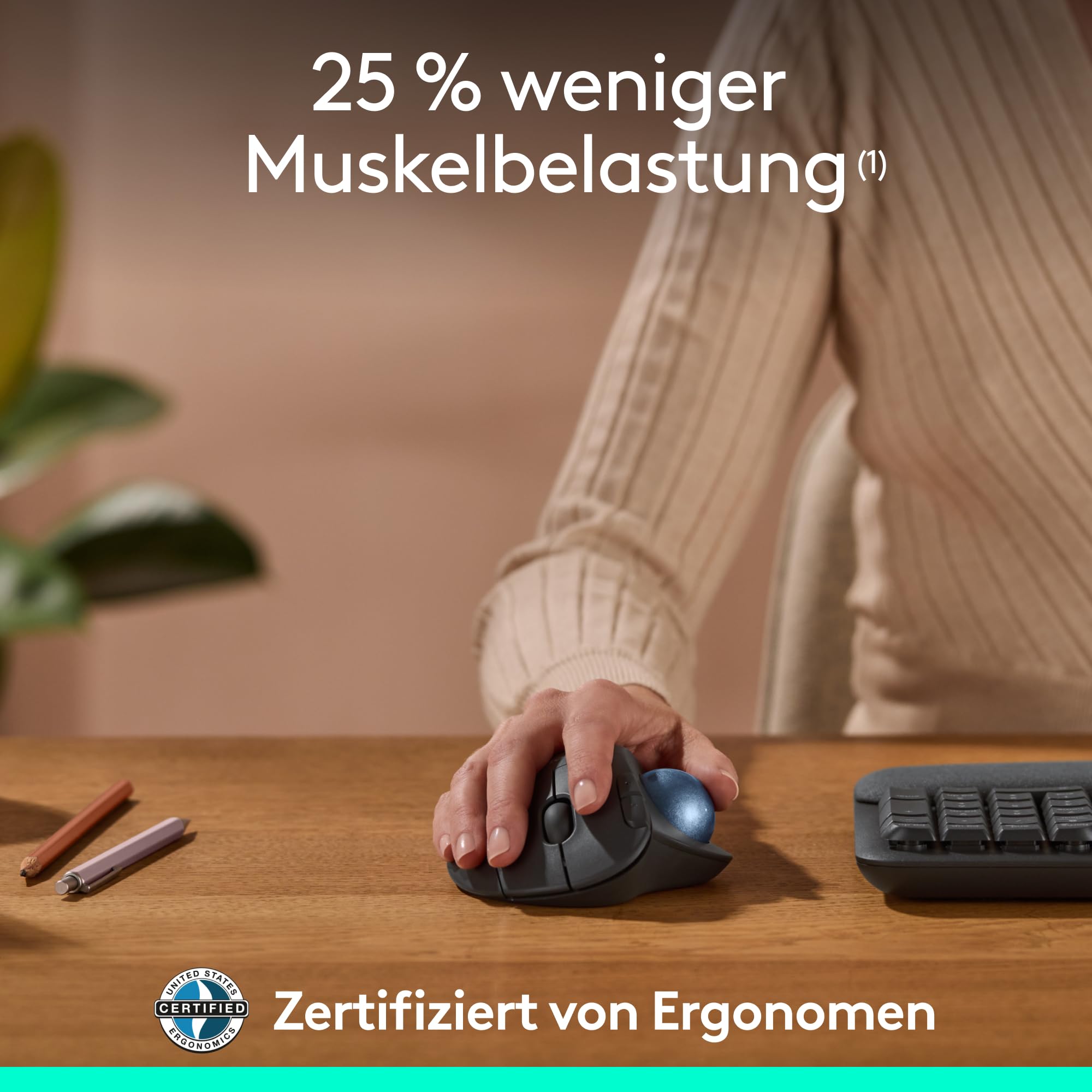 Logitech Ergo M575S kabellose Trackball-Maus, kabellose ergonomische Maus mit Bluetooth und verschlüsseltem Dongle, komfortable Daumensteuerung, für PC/Mac - Grafit 4