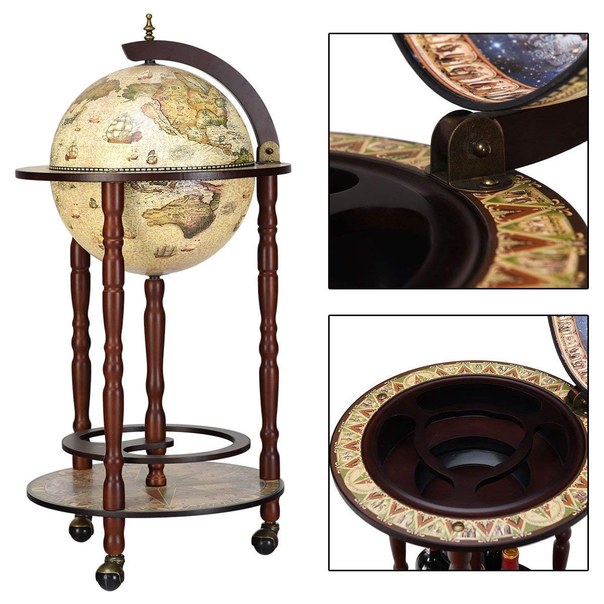 COSTWAY Minibar Globo Terráqueo Diseño Retro Estante del Vino Cóctel