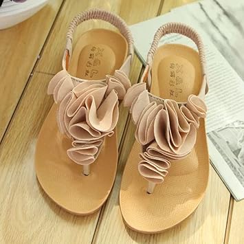 Women Bohemian Sandals Floral Flat Sandals For Women Elastic Strap Leisure Clip Toe Sandal Beach Shoes For Women Girls