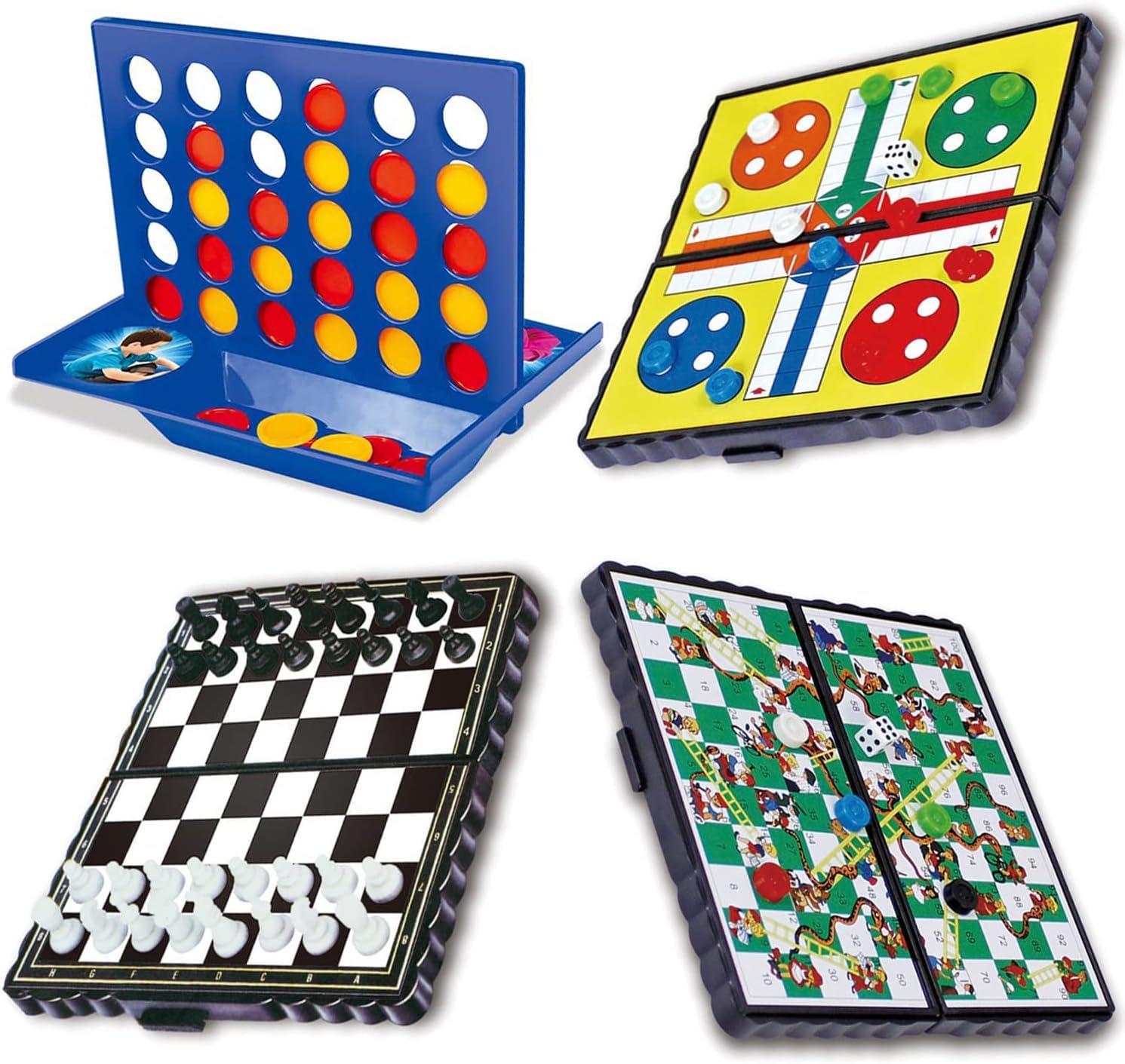 Four in a Row, Saijer 4 in a Line Game Line Up 4 Game Mini Board Games Connect Classic Connect Board Game Snake Chess Ludo International Chess Travel Games(4 Sets)