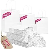 qiqee 100-Packs White Paper Gift Bags with Handles Assorted Sizes(33pcs Large 13", 33pcs Medium 11", 34pcs Small 8")