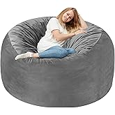Homguava 4 FT Bean Bag Chair: 4' Bean Bags with Memory Foam Filled, Large Beanbag Chairs Soft Sofa with Dutch Velvet Cover-Grey