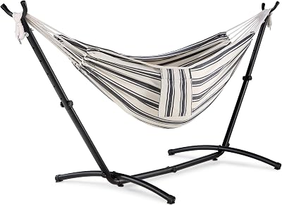 VonHaus Hammock with Stand Freestanding 2 Person Blue White Stripes