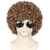 Topcosplay Brown Afro Wig for Men or Women Short Curly Halloween Disco Rock Hippie Costume 70s 80s Wigs