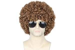 Topcosplay Brown Afro Wig for Men or Women Short Curly Halloween Disco Rock Hippie Costume 70s 80s Wigs