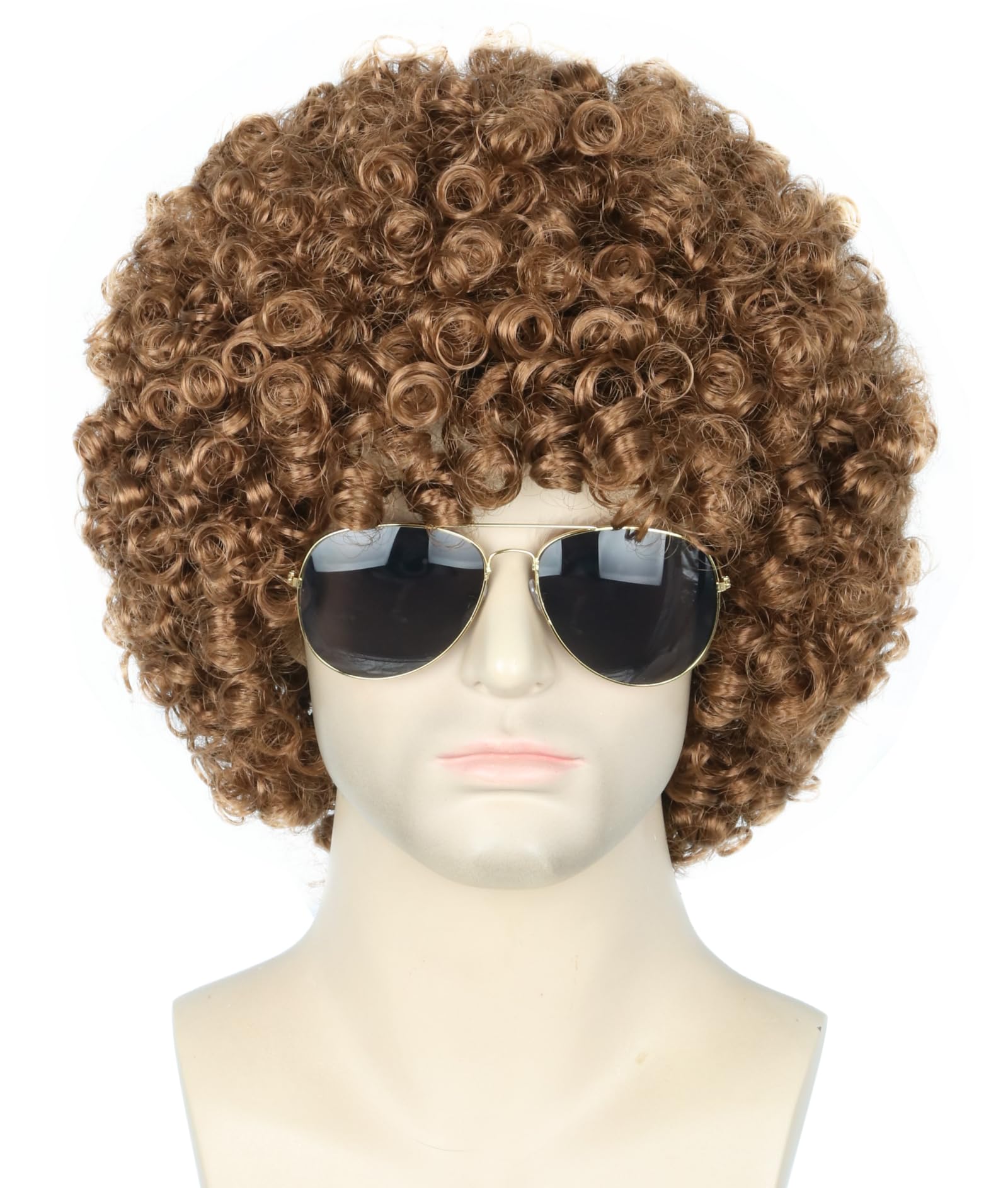 Photo 1 of Topcosplay Brown Afro Wig for Men or Women Short Curly Halloween Disco Rock Hippie Costume 70s 80s Wigs