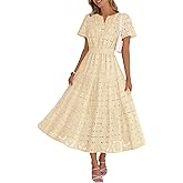MEROKEETY Women's Summer Floral Maxi Dress 2026 Spring Boho Vacation Eyelet Lace Short Sleeve A Line Tiered Flowy Dresses