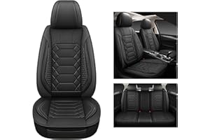 HAIYAOTIMES Leather Car Seat Covers Full Set, Waterproof Faux Leather Seat Covers for Cars, Non-Slip Car Interior Covers Universal Fit for Most Cars Sedans Trucks SUVs, Black
