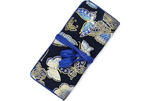 WEI LONG@Jewelry Roll, Travel Jewelry Roll Bag,Silk Embroidery Brocade Jewelry Organizer Case with Tie Close (Butterfly,Dark 