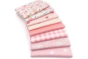 Aubliss 8pcs Fat Quarter Fabric Bundles (100% Cotton - 20'' x 20'') | Quilting Cotton Craft Fabric Pre-Cut Squares Sheets for Patchwork Sewing Quilting Crafting(Sweet Pink)