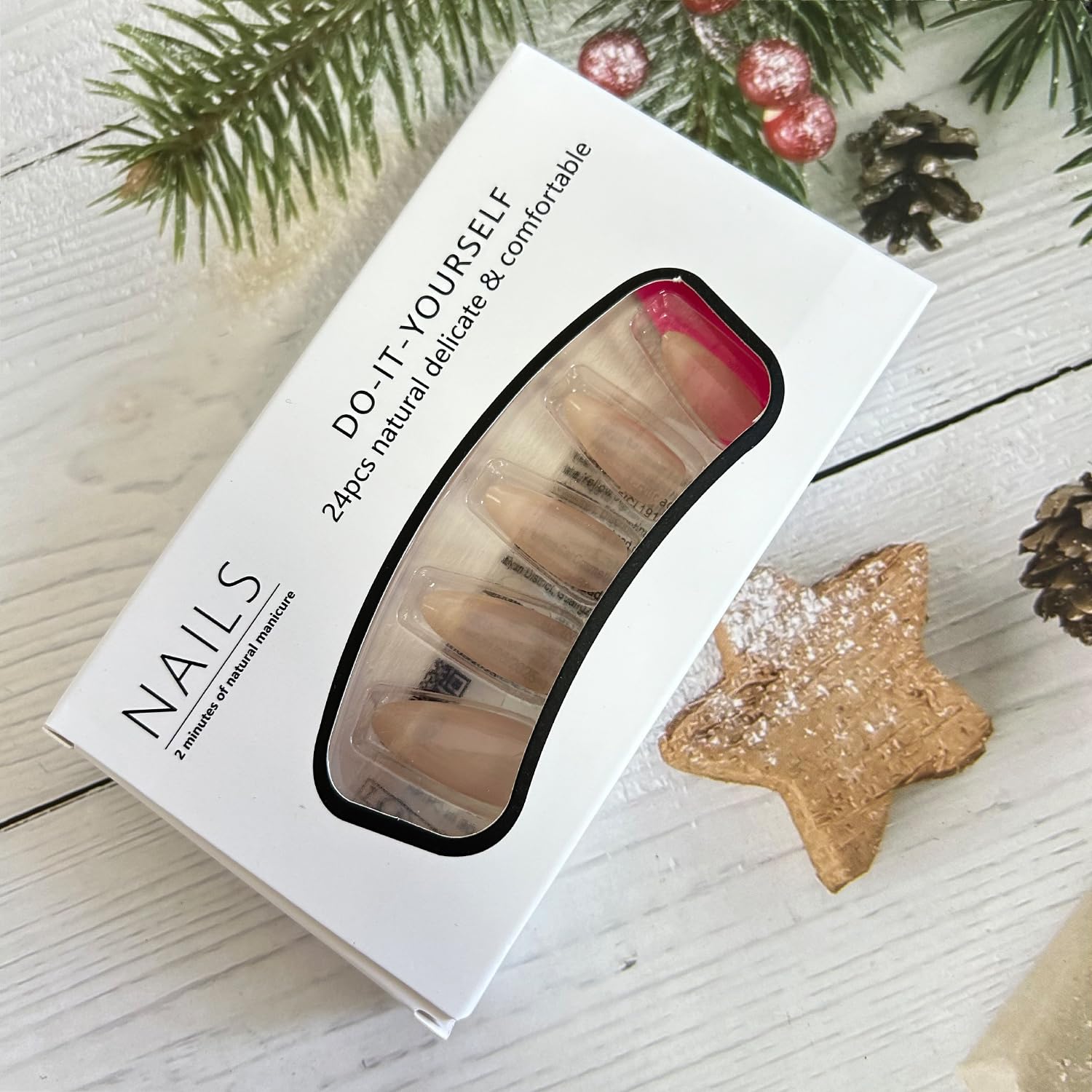 24Pcs Nude Gradient French Tip Press on Nails Medium Length Almond Shaped Artificial Acrylic Fake Nails TBRZTR Full Cover Reusable Glossy Nature French Coffin False Nails Glue on Nails for Women - Image 6