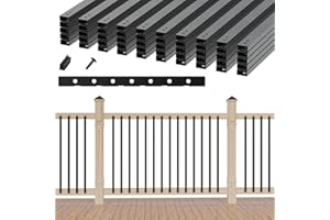 Belinova 50 Pack 38" Hollow Aluminum Deck Balusters with Screws, Metal Balusters for Deck Railing Rectangular Spindles for Outdoor Porch Balusters, Matte Black, Includes Installation Spacing Guide
