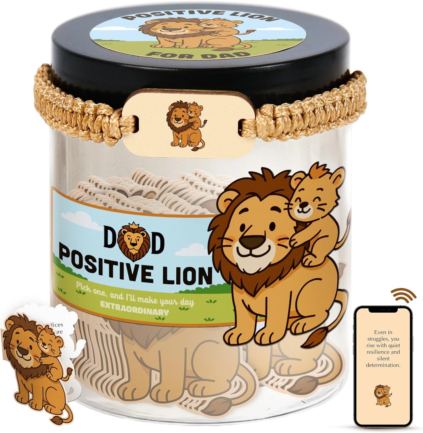 60 Positive Lion Cards Jar, Fathers Gift from