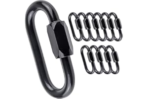 IEBUOBO 10 Packs Black Quick Link M6 1/4 inch Stainless Steel Quick Link Chain D Shape Locking Quick Chain for Carabiner, Hammock, Camping and Outdoor Equipment, Max. Load 600 lbs.