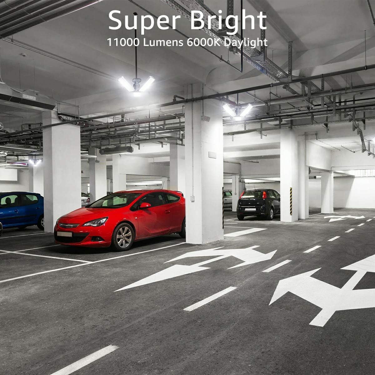 Olafus LED Garage Lights 100W Deformable Garage Lighting, 11000LM, 6000K LED Garage Ceiling Light Fixtures, LED Shop Light with Three Adjustable Panels, LED Light for Garage, Workshop, Warehouse: Home Improvement