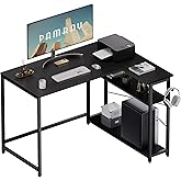 Pamray 43 Inch L Shaped Computer Desk with Reversible Side Storage Shelves, Small Corner Desk for Small Space Home Office,Wri