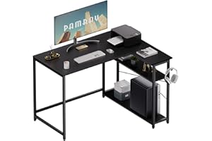 PAMRAY 43 Inch L Shaped Computer Desk with Reversible Side Storage Shelves, Small Corner Desk for Small Space Home Office,Wri