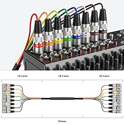 EBXYA 10ft 8 Channel XLR Snake Cables - 8 Colored