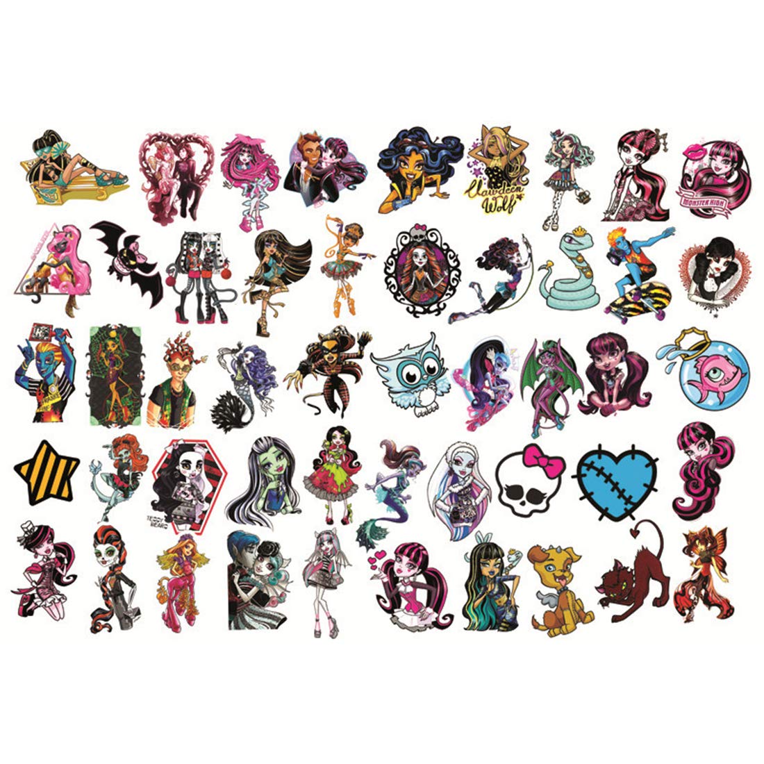 50Pcs Monster High Merch Stickers Pack for Water Bottle Cup Laptop Guitar Car Motorcycle Bike Skateboard Luggage Box Vinyl Waterproof Graffiti Patches LQ