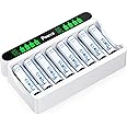 POWXS 1.2V Rechargeable AAA Batteries (8 Pack) with LCD Battery Charger for AA AAA NiMH NiCd Batteries