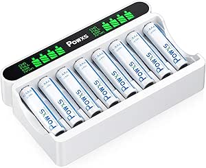 POWXS 1.2V Rechargeable AAA Batteries (8 Pack) with LCD Battery Charger for AA AAA NiMH NiCd Batteries