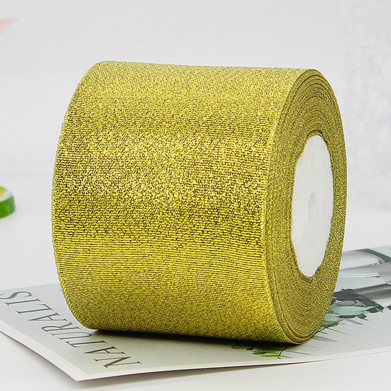 Gold Organza Ribbon,25Yards 80mm Wide Glitter Gift Wrapping Satin Ribbon for Christmas,Wedding,Floral Decoration