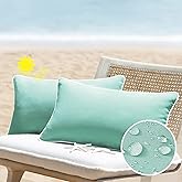All Smiles Teal 12x20 Set of 2 Outdoor Waterproof Lumbar Pillowcase Throw Pillow Covers Decorative Outside Patio Furniture Cushion Cases Decor for Garden Bench Porch Couch Tent Sunbrella