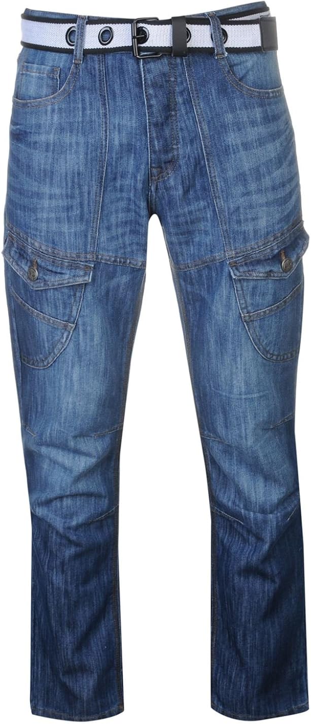 No Fear Airwalk Herren Cargo Jeans Denim Hose Straight Fit Guertel 6