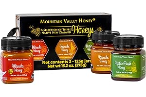 MOUNTAIN VALLEY HONEY Mountain Valley Gourmet Honey Gift Set, Box of 3 with Premium Manuka Honey MGO 83+, Pure Natural Honey Collection, 3 x 4.4oz Honey Pot, Perfect Family Food Gift