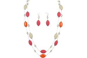 Firstmeet 2 Layer Statement red and black Beads Long Necklace