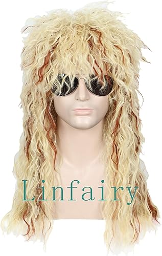Amazon Linfairy Heavy Metal Rocker Adult Wig メンズ コスチュームヘアアクセサリーヘビーメタルロッカーコスプレロング コスプレ ウィッグ Blonde Brown コスプレ 仮装 通販