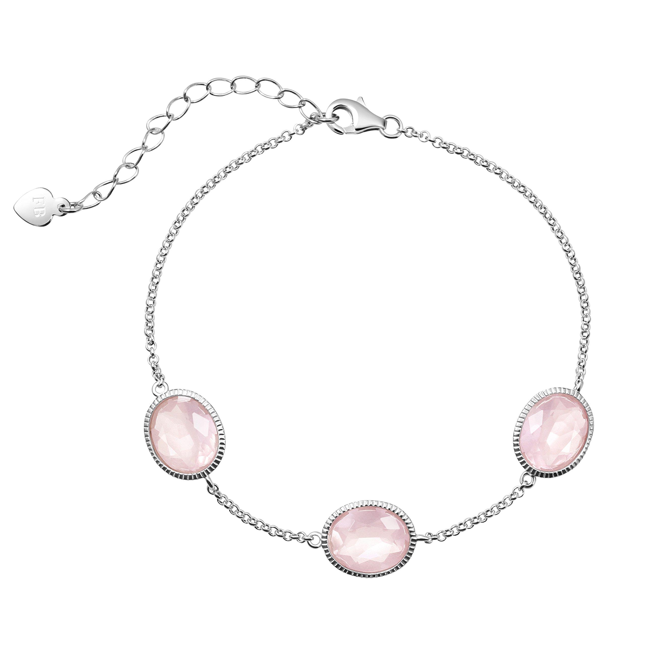 Franki Baker Delicate Facetted Rose Quartz Crystals 925 Sterling Silver Bracelet. Length:17+5cm extension chain