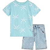 Volcom Toddler Boy Shorts Set - 2 Piece Short Sleeve Graphic Tees and Denim Shorts for Boys - Toddler Summer Clothes (2T-7)