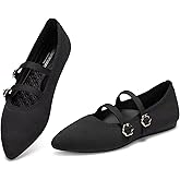 BEJINASH Women's Mary Jane Flat Dressy Knitted Shoes with Double Adjustable Strap Ballets Comfortable for Work Pointed Toe Flats Shoes for Women