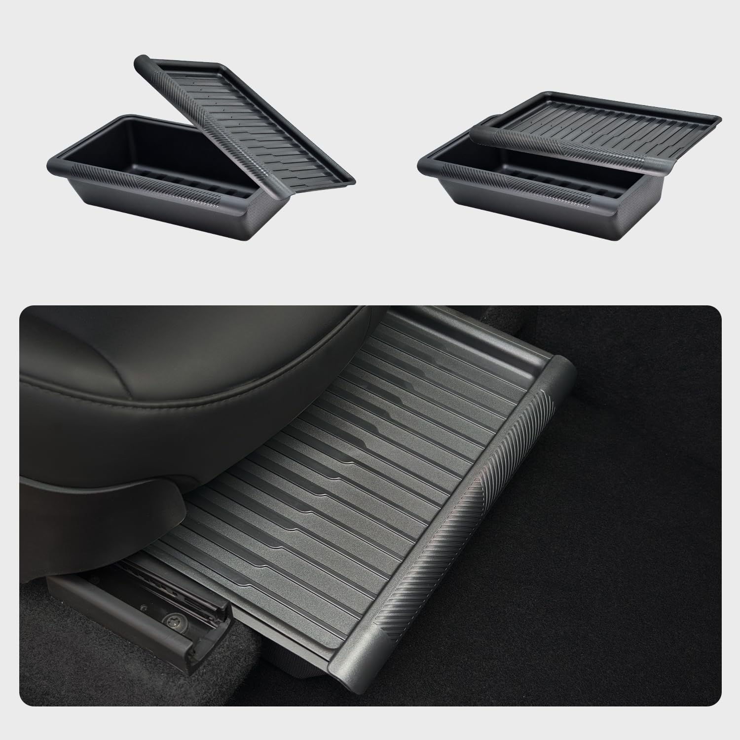 Photo 1 of REEVAA Under Seat Storage Tray for Tesla Model Y, Front Seat Hidden Drawer Bins Non Slip with Lid Cover, Underseat Storage Box Organizer for Model Y 2020-2024 (No Fit New Model Y Juniper)