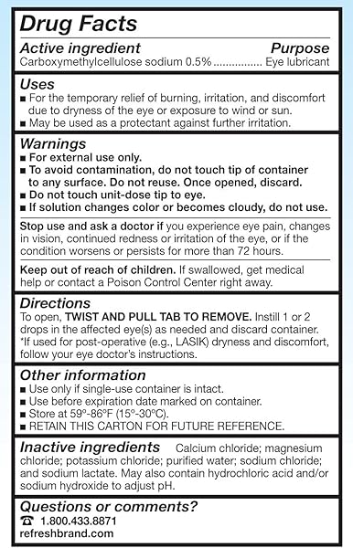 REFRESH PLUS LUBRICANT EYE DROPS FOR DRY EYES, PRESERVATIVE-FREE, 0.01 FL OZ SINGLE-USE CONTAINERS, 50 COUNT
