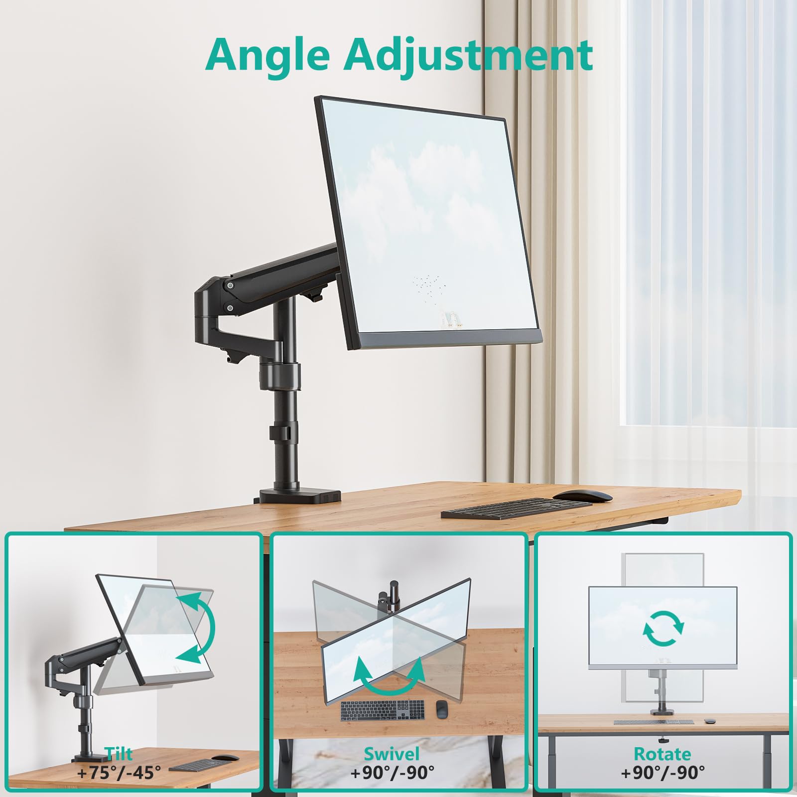 Extra Long Monitor Arm Single Monitor Stand Mount Arm, Fully Adjustable ...
