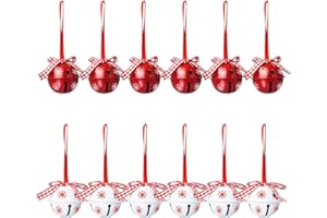 MACLARONX Christmas Jingle Bells Metal Decorative Bells with Ribbons 1.6" Xmas Tree Ornaments for Wreath Crafts Holiday Home Decorations, Bulk(12 Pcs)
