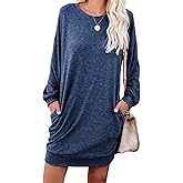 PrinStory Women's Casual Sweater Dresses Fall Winter Crewneck Loose Fit Pullover Tunic Dress with Side Pockets for Work S-4XL