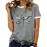 JNIFULI Women's Graphic Tees Casual Summer Funny Dragonfly Printed Short Sleeve Cute T Shirts Tops
