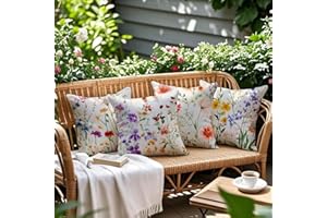 Mellicoma Waterproof Outdoor Pillow Covers 18x18 Pack of 4 Spring Summer Garden Flowers Throw Outdoor Pillows Outdoor Cushion