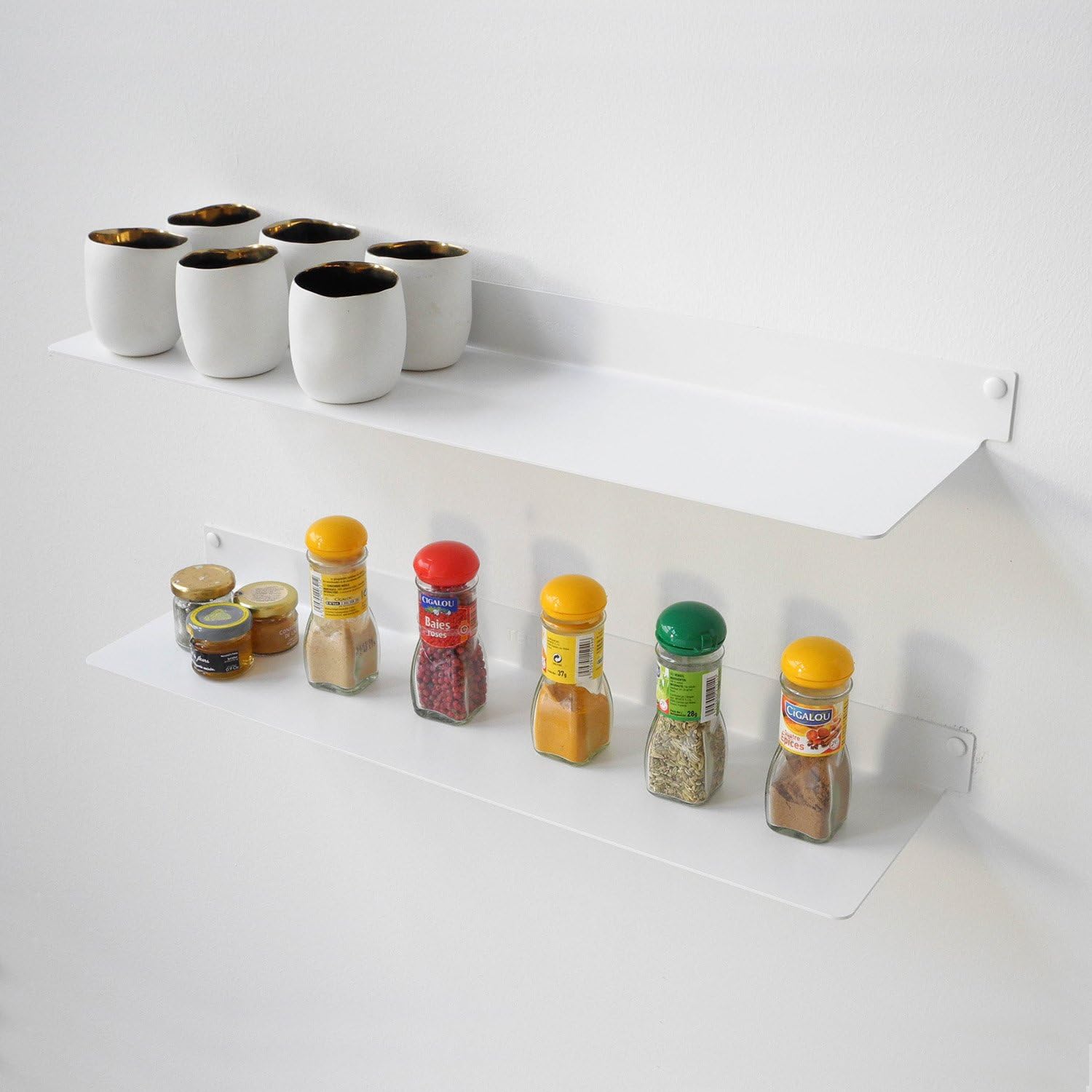 TEEbooks KITCHEN SHELVES Set of 2 STEEL WHITE 60x15x15cm