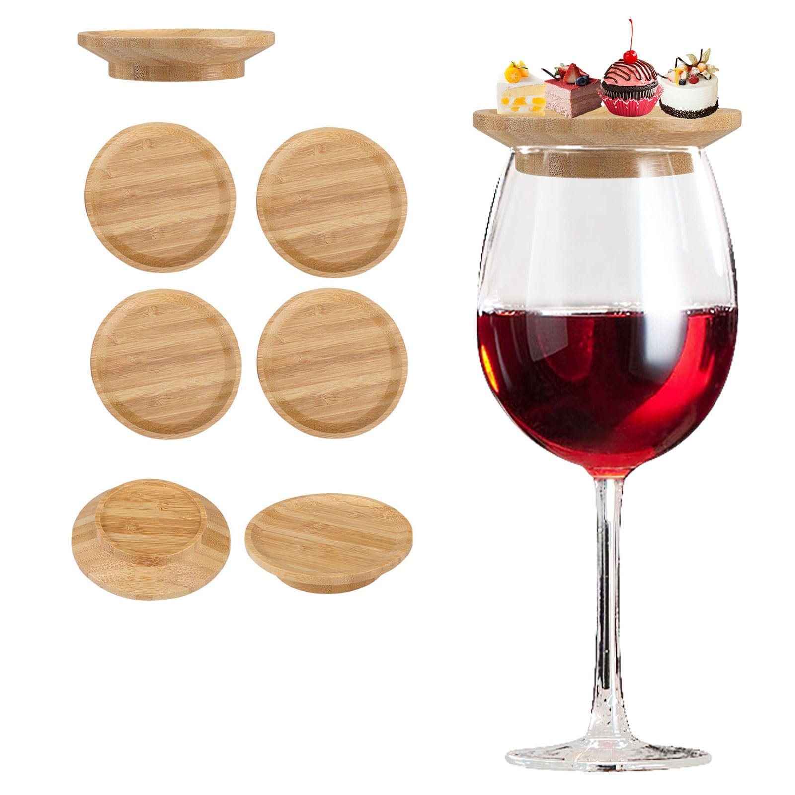 4 Pcs Wine Glass Charcuterie Topper,Wine Glass Charcuterie Board Topper Coasters, Bamboo Wine Glass Topper Charcuterie Plate, Wooden Drink Cup Covers for Appetizers Desserts Home Family Parties Bars