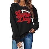 PICKID Football Game Day Sweatshirt for Women Game Day Chenille Patch Shirts Football Graphic Long Sleeve Tops