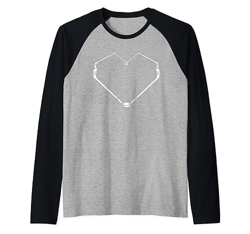 Icehockey Fans Heart Hockey Stick Puck Raglan Baseball Tee in